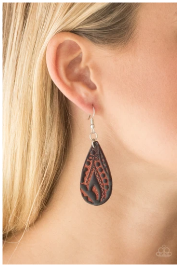 Get In The Groove - Brown Leather - Teardrop Earrings