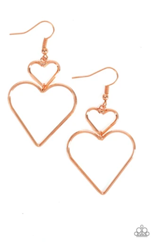 Heartbeat Harmony - Copper - Heart Silhouettes - Earrings