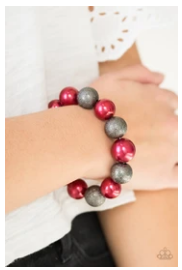 Humble Hustle - Red - Pearly Red Beads - Stretchy Band Bracelet