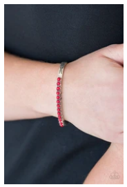 New Age Traveler - Red Beads - Silver Cuff Bracelet