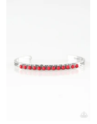 New Age Traveler - Red Beads - Silver Cuff Bracelet