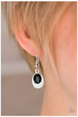 As Humanly POSH-ible - Black Gem Silver White Earrings