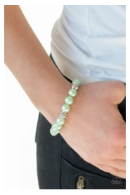 Rosy Radiance - Green Pearly Beads - Silver Roses