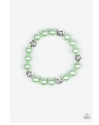 Rosy Radiance - Green Pearly Beads - Silver Roses