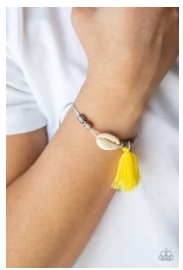 SEA If I Care - Yellow Thread / Fringe - Seashell Sliding Knot Bracelet