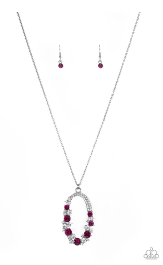 Spotlight Social - Pink Rhinestone - Silver Necklace