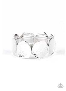 Treasure Cache - Silver - Hammered Shimmer Silver Discs - Stretchy Band Bracelet
