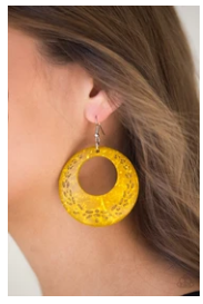 Beach Club Clubbin - Yellow Wooden Earrings