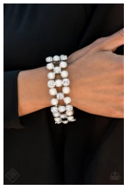 Diamonds and Debutantes - White - Pearls & Rhinestones - GORGEOUS Stretchy Bracelet