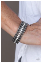 Load image into Gallery viewer, Empress Etiquette - WHITE Rhinestones - Silver Studded Cuff Bracelet