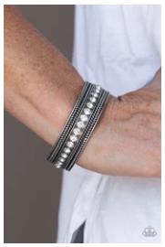 Empress Etiquette - WHITE Rhinestones - Silver Studded Cuff Bracelet