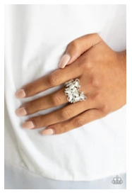 Flutter Flair - White Moonstone - Rhinestone Butterfly - Ring