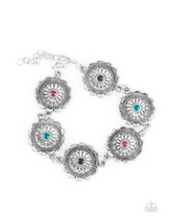 Load image into Gallery viewer, Funky Flower Child - Multi Rhinestone - Ornate Silver Bracelet