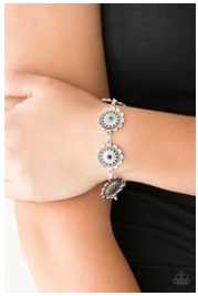 Funky Flower Child - Multi Rhinestone - Ornate Silver Bracelet