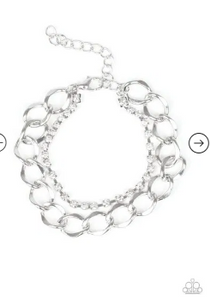 Material Girl – White Rhinestone Silver Chain Bracelet