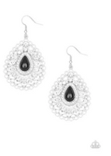 Load image into Gallery viewer, Glamour Grandeur - Black Bead - White Rhinestones - Teardrop Earrings