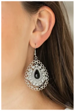 Load image into Gallery viewer, Glamour Grandeur - Black Bead - White Rhinestones - Teardrop Earrings