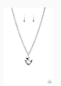 Flirtatiously Flashy - Silver Diamond Heart Necklace
