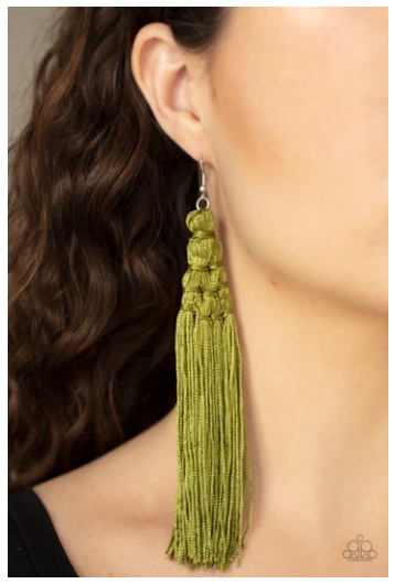 Magic Carpet Ride - Green Tassel Earrings