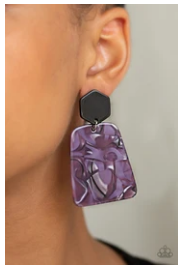 Majestic Mariner - Purple Faux Marble Acrylic - Post Earrings