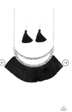Load image into Gallery viewer, The MANE Event - Black Fringe Silver Crescent Necklace