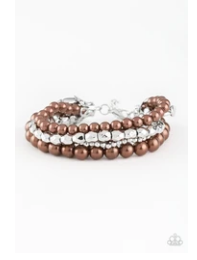 Metro Mix Up - Brown Pearls - Silver Bracelet