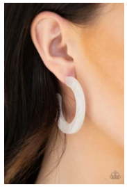 Oceanside Oasis - White - Acrylic Hoop Earrings