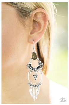 Progressively Pioneer - Silver and Green Bead Earrings