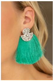 Make Some PLUME - Green Thread / Fringe / Tassel - Earrings