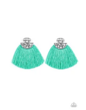Load image into Gallery viewer, Make Some PLUME - Green Thread / Fringe / Tassel - Earrings