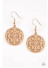 Load image into Gallery viewer, Rochester Royale - Gold - Filigree Hoop White Rhinestone Earrings