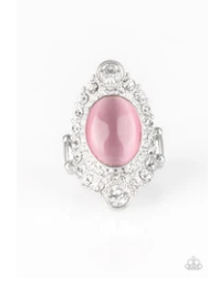 Riviera Royalty - Pink Moonstone - White Rhinestones - Pink Ring