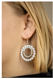 Spotlight Shout Out - White Rhinestones - Silver - Hoop Earrings