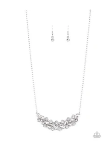 Special Treatment - White Rhinestones Pendant - Silver Necklace