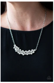 Special Treatment - White Rhinestones Pendant - Silver Necklace