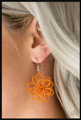 Springtime Serenity Orange Wire Flower Earrings