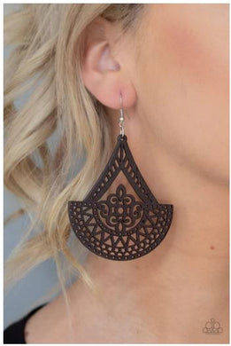 Tiki Sunrise - Brown Wood Earrings