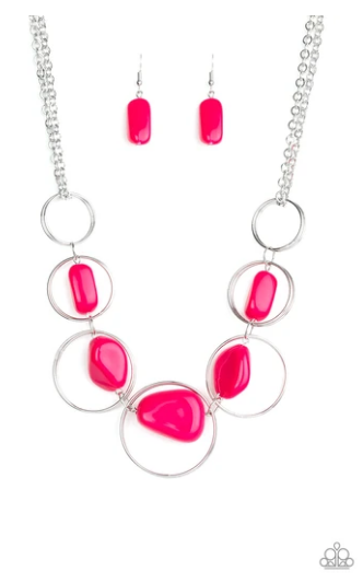 Travel Log Pink Stone Silver Necklace